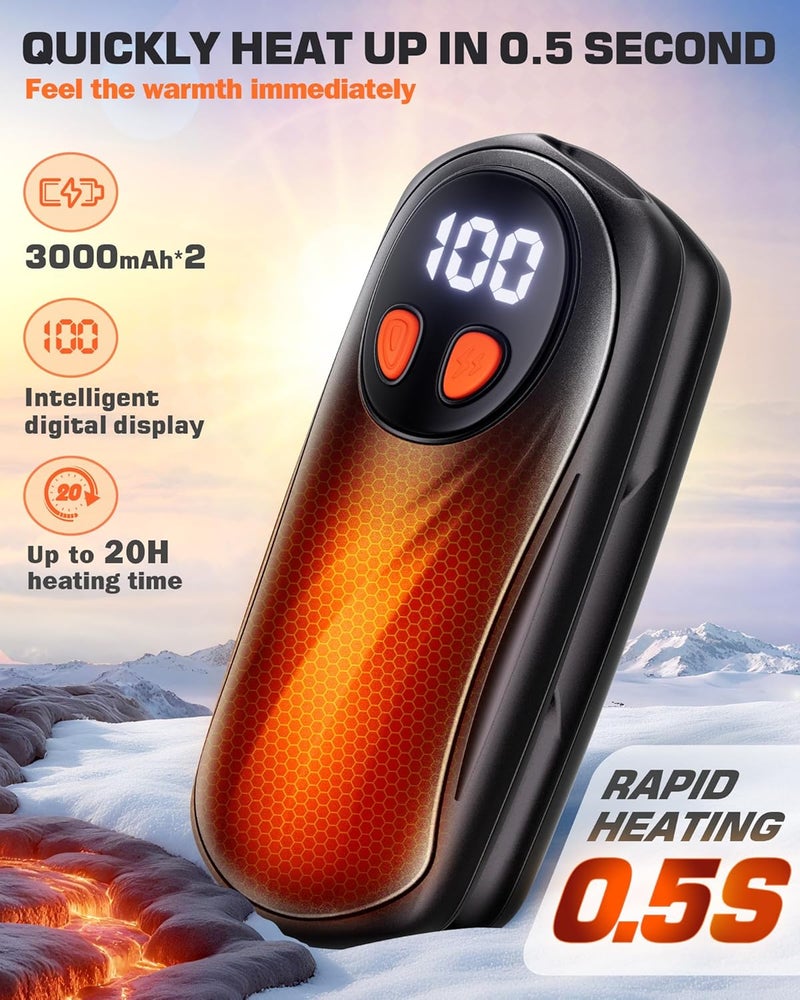 KILeap Hand Warmers Rechargeable 2 Pack, 6000mAh Electric Hand Warmers, 5-Level Heating with Battery Display, Reusable Portable Pocket Heater, Gifts for Christmas, Outdoor, Golf, Travel, Hunting, Camping - Image 2